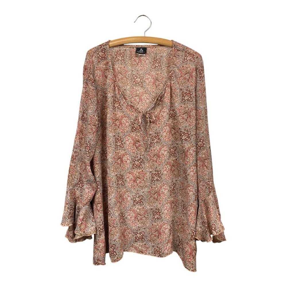 Floral Patterned Lightweight Women's Top Blouse Size 4X Bell Sleeve Comfy Office
